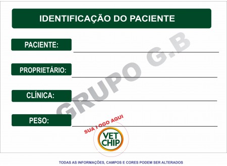 PLACA DE IDENTIFICAÇÃO DE PACIENTE VETERINÁRIO - DISPLAY BEIRA LEITO VETERINÁRIO COM GANCHO